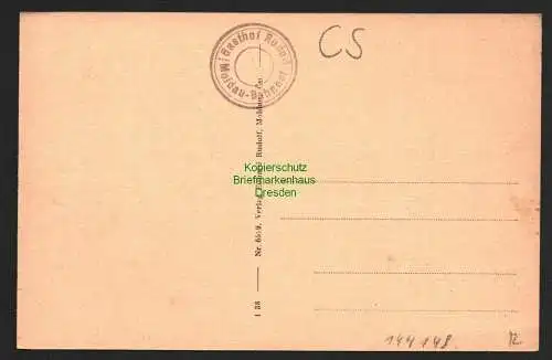 144149 AK Gruss aus Muschel Ort Moldau um 1920 Stempel Gasthof Rudolf Bahnhof