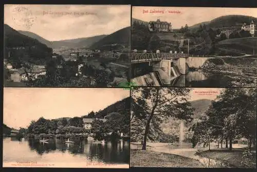 144036 4 Ansichtskarte Bad Lauterberg im Harz Wehrbrücke 1907 Kurpark Wiesenbeeker Teich