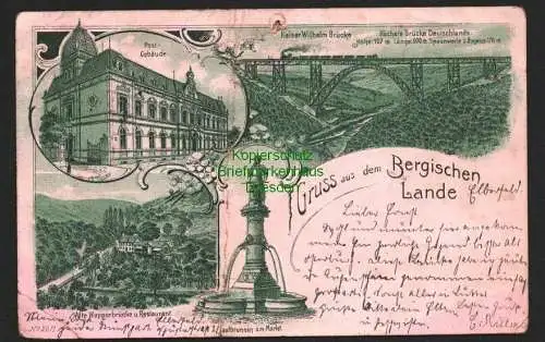 143990 AK Gruss aus dem Bergischen Land 1902 Litho Restaurant Alte Brücke Post