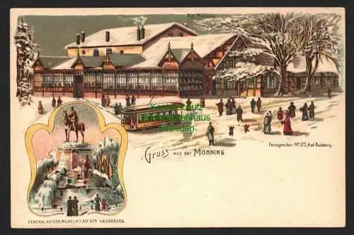 143983 Ansichtskarte Litho Gruss aus der Monning Duisburg um 1900 Winterlitho Straßenbahn