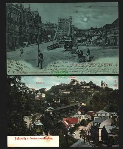 144019 2 Ansichtskarte Dresden Loschwitz Drahtseilbahn Luisenhof Grundstraße Blasewitz 1903