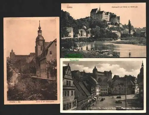 143973 3 AK Colditz Mulde Schloss 1919 Markt Krankenhaus Altersheim Schlossgasse