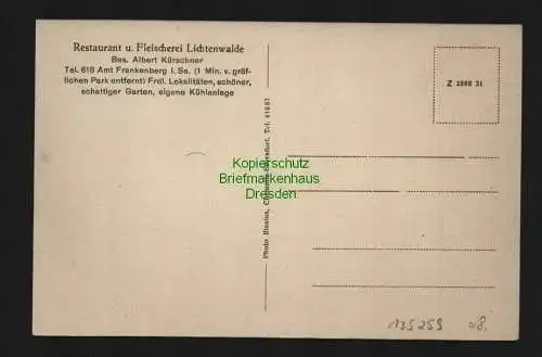 135259 AK Lichtenwalde Niederwiesa um 1930 Restaurant und Fleischerei Kürschner