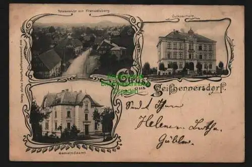 135248 AK Seifhennersdorf 1904 Volksschule Gemeindeamt Ansicht mit Frenzelsberg