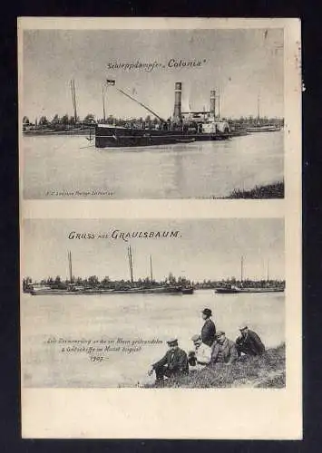 127213 Ansichtskarte Grauelsbaum Schleppdampfer Colonia i Rhein gestrandete Gutschiffe 1907