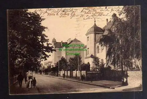 127415 AK Kötitz bei Coswig i. S. Schule und Rathaus 1918