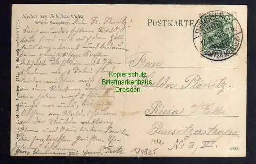 124835 AK Schloss Rheinsberg Amtsh. Meissen 1910 Bobritzschtal