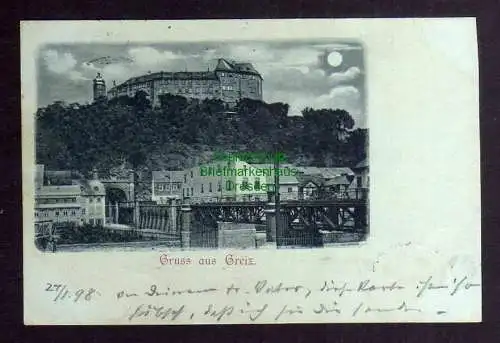 124312 Ansichtskarte Greiz 1898 Mondscheinkarte Brücke Schloss Bahnpost Greiz - Neumark