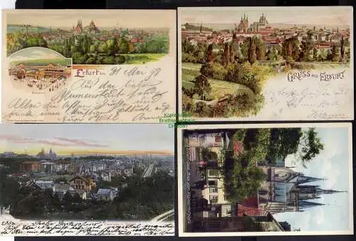 123113 4 Ansichtskarte Erfurt Litho 1899 Bahnhof 1898 Dom 1934 Panorama vom Steiger 1904