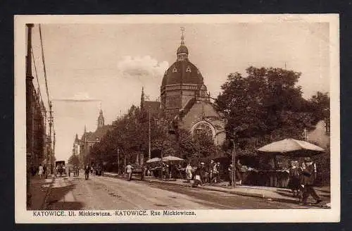 101720 Ansichtskarte Kattowitz Katowice Synagoge Ul Mickiewicza Adam Mickiewicz Straße früh