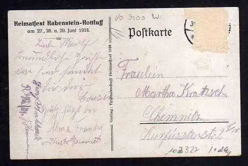 102327 Ansichtskarte Chemnitz Rabenstein Rottluff Heimatfest 1914 Festkarte Kirche Schule