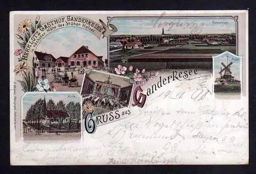 102096 Ansichtskarte Litho Ganderkesee 1898 Gasthof Herklotz Mühle Windmühle Mole Bahnpost