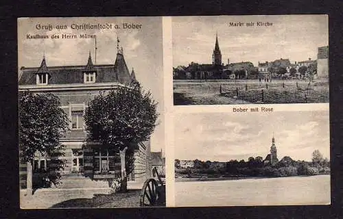 102184 Ansichtskarte Krzystkowice Christianstadt a. Bober 1925 Kaufhaus Müller Markt Kirche