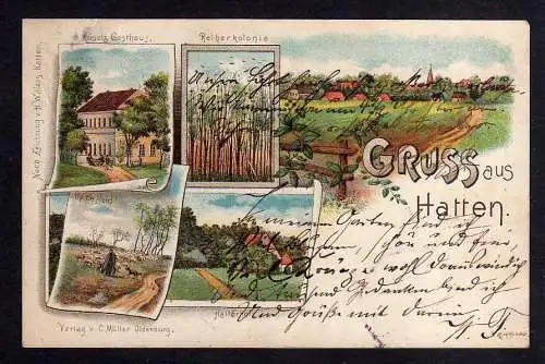 102092 AK Litho Hatten 1901 Kösels Gasthaus Hatterholz Reiherkolonie Up de Heid