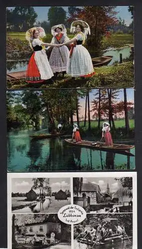 100988 7 AK Spreewald Lübbenau Gasthaus Fröhlicher Hecht Frau Tracht Festspiele