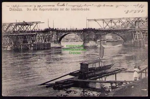 162399 AK Dresden 1908 Die alte Augustusbrücke mit der Interimsbrücke