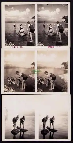 B19201 6 Stereo Fotos Akt Erotik Frauen Bademode Sonnenschirm um 1925