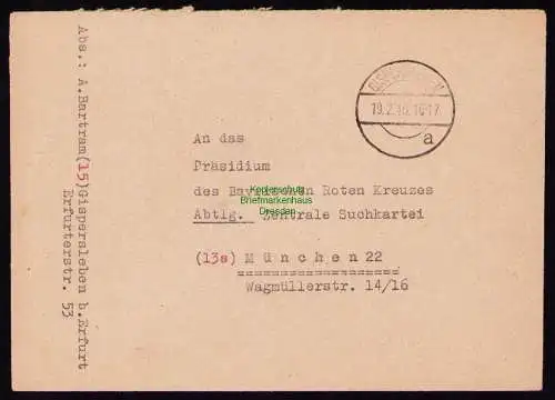 B19259 SBZ Brief Gebühr bezahlt Gispersleben 1946 an DRK in München