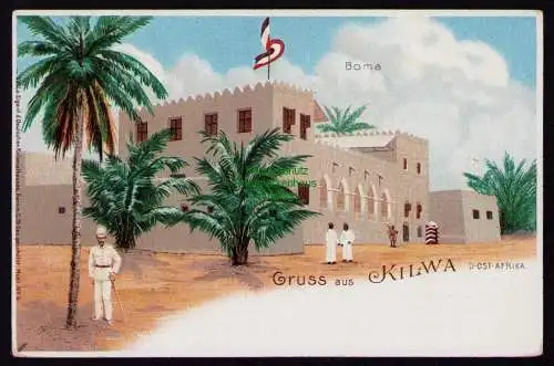 162421 AK Privatganzsache DOA Deutsch Ostafrika Kilwa Boma mit Soldat 1900