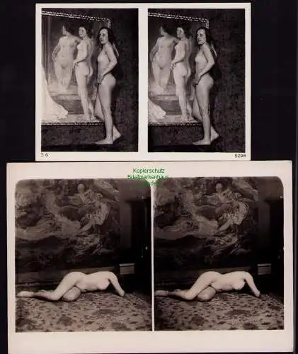 B19206 10 Stereo Fotos Akt Erotik Frauen Atelier Museum Kunst um 1925