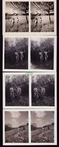 B19205 7 Stereo Fotos Akt Erotik Frauen Natur Blühende Bäume Frühling um 1925