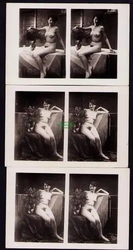 B19212 5 Stereo Fotos Akt Erotik Frauen Spiegel Bett Stuhl um 1925