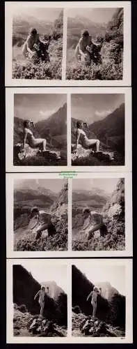 B19204 8 Stereo Fotos Akt Erotik Frauen Natur Berge Alpen um 1925