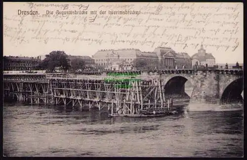 162401 AK Dresden 1908 Die Augustusbrücke mit der Interimsbrücke