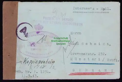 B19286 Zensurbrief 1943 Censor Internee´s Mail Interniertenpost Südafrika Koffie