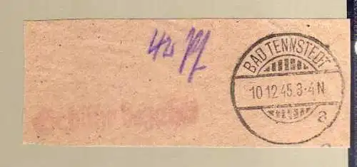 B242 SBZ Gebühr bezahlt 1945 Bad Tennstedt 42 Pf. handschriftlich auf Briefstück