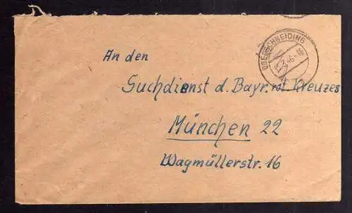 B2125 Brief SBZ Gebühr bezahlt 1946 Oberschneiding Bayr. Rotes Kreuz Suchkartei