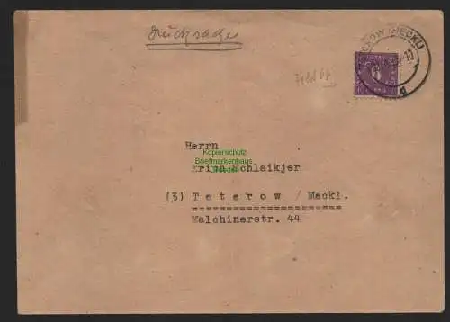 B11203 Brief SBZ 10 Mecklenburg 1946 Güstrow Drucksache nach Teterow