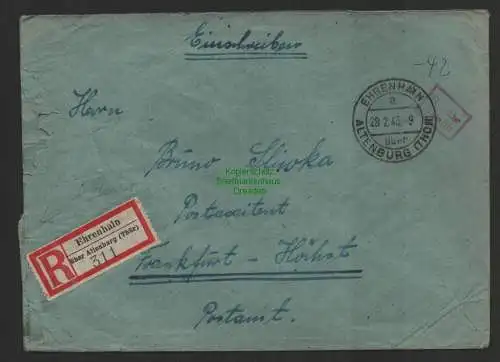 B10141 Brief SBZ Gebühr bezahlt Ehrenhain über Altenburg Thür Einschreiben 1946