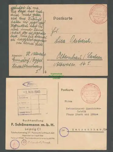 B-5667 SBZ Gebühr Bezahlt 2x Postkarte Meinersdorf 1945 Netzschkau Gornsdorf