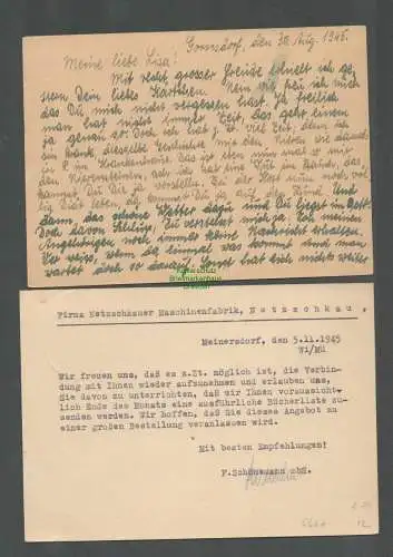 B-5667 SBZ Gebühr Bezahlt 2x Postkarte Meinersdorf 1945 Netzschkau Gornsdorf