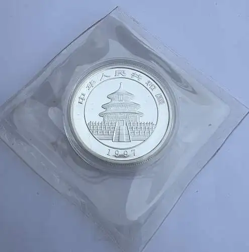 B-50124 China 1/2 oz 5 Yuan Silber 999 Panda 1997 in Originalfolie PP Proof