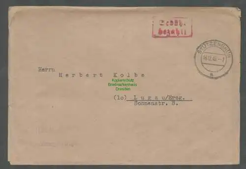 B-5699 SBZ Gebühr Bezahlt Brief Stützengrün Erzg. 1945