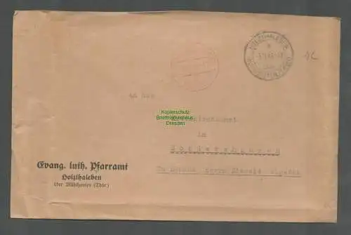 B-5676 SBZ Gebühr Bezahlt Brief Holzthaleben 1945 Mühlhausen Pfarramt