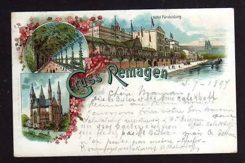 98443 AK Remagen Litho Hotel Fürstenberg 1897