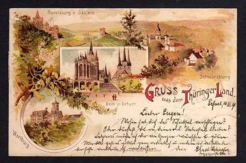 99207 AK Litho Thüringer Land 1898 Schwarzburg Rudelsburg Saaleck Wartburg Erfur