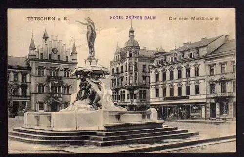 82195 AK Tetschen Elbe Hotel Grüner Baum Neuer Marktbrunnen 1909