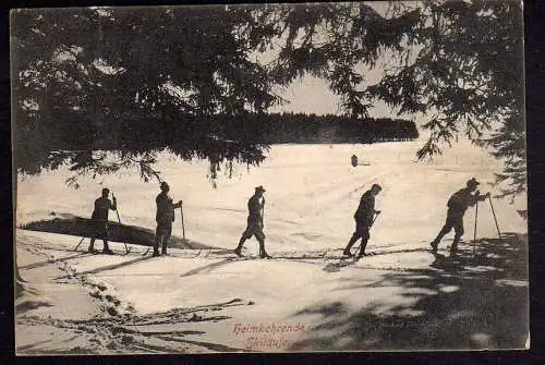 82408 AK Clausthal Heimkehrende Skiläufer 1908 Bahnpost