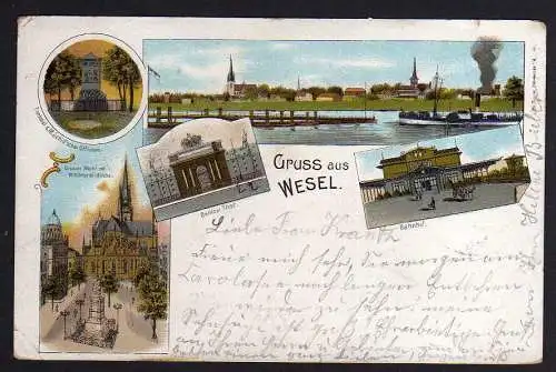 81769 AK Wesel 1900 Litho Bahnhof Berliner Tor Grosser Markt Willibrordi Kirche