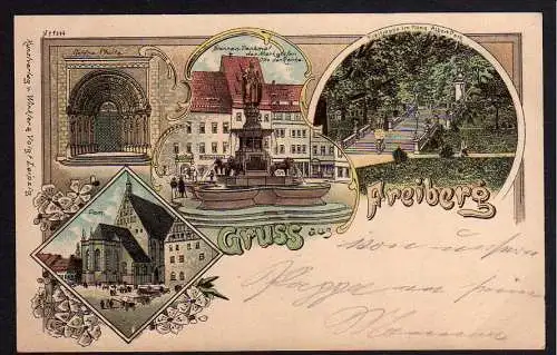 70415 AK Freiberg Litho 1900 Dom Brunnen Denkmal des Ma