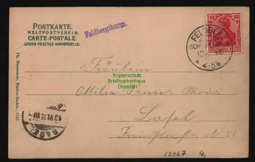 22067 AK Feldberg Bismarckturm Bismarkdenkmal 1905 Stempel Feldbergthurm