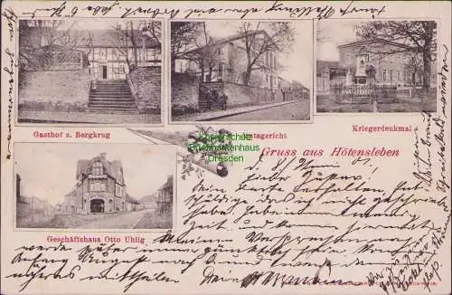 161111 AK Hötensleben 1901 Kriegerdenkmal Gasthof z Bergkrug Geschäftshaus Uhlig