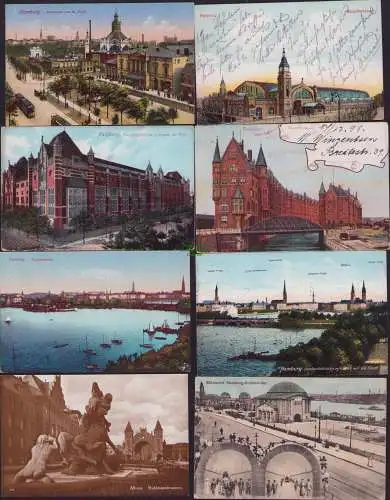 153158 12 Ansichtskarte Hamburg Hauptbahnhof 1910 Freihafen Lagerhäuser 1898 Lombardsbrücke