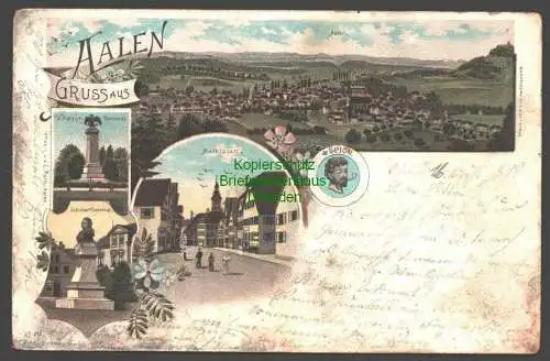 146085 AK Aalen Litho 1898 Panorama Marktplatzt Kriegerdenkmal Schubert Denkmal