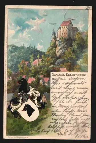 134713 Ansichtskarte Egloffstein Litho Schloss 1899 Wappen