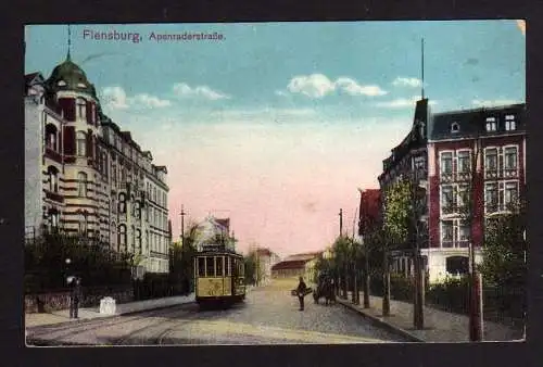 103916 Ansichtskarte Flensburg Apenraderstraße Straßenbahn 1913